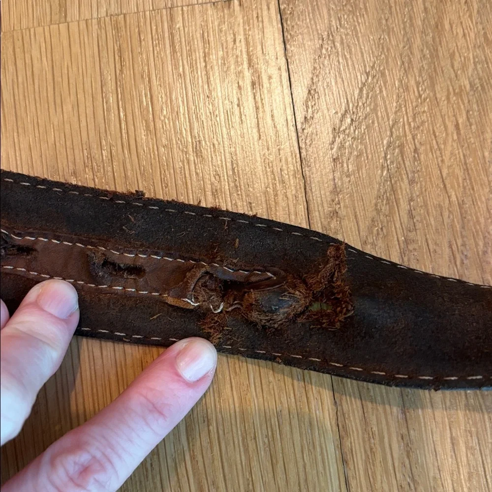 Tony Lama Brown Leather Belt with Silver Buckle and Turquoise Stitching